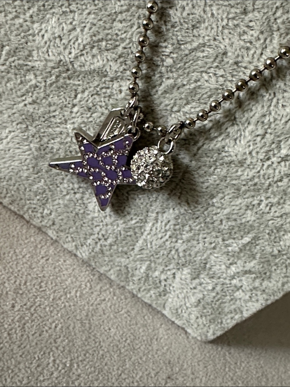 Coach ball chain charm necklace pave ball and star silver